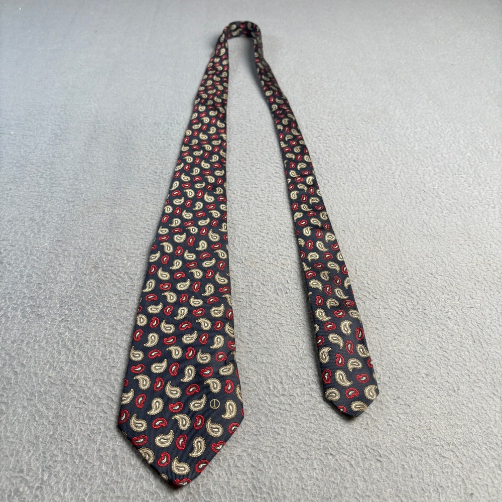 Dunhill London Mens Silk Tie Navy Blue Red Gold Paisley Made in Italy Luxury